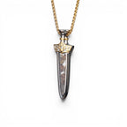 The Pallas Blade — Sericho pallasite worn at the chest, men's collectible jewellery.